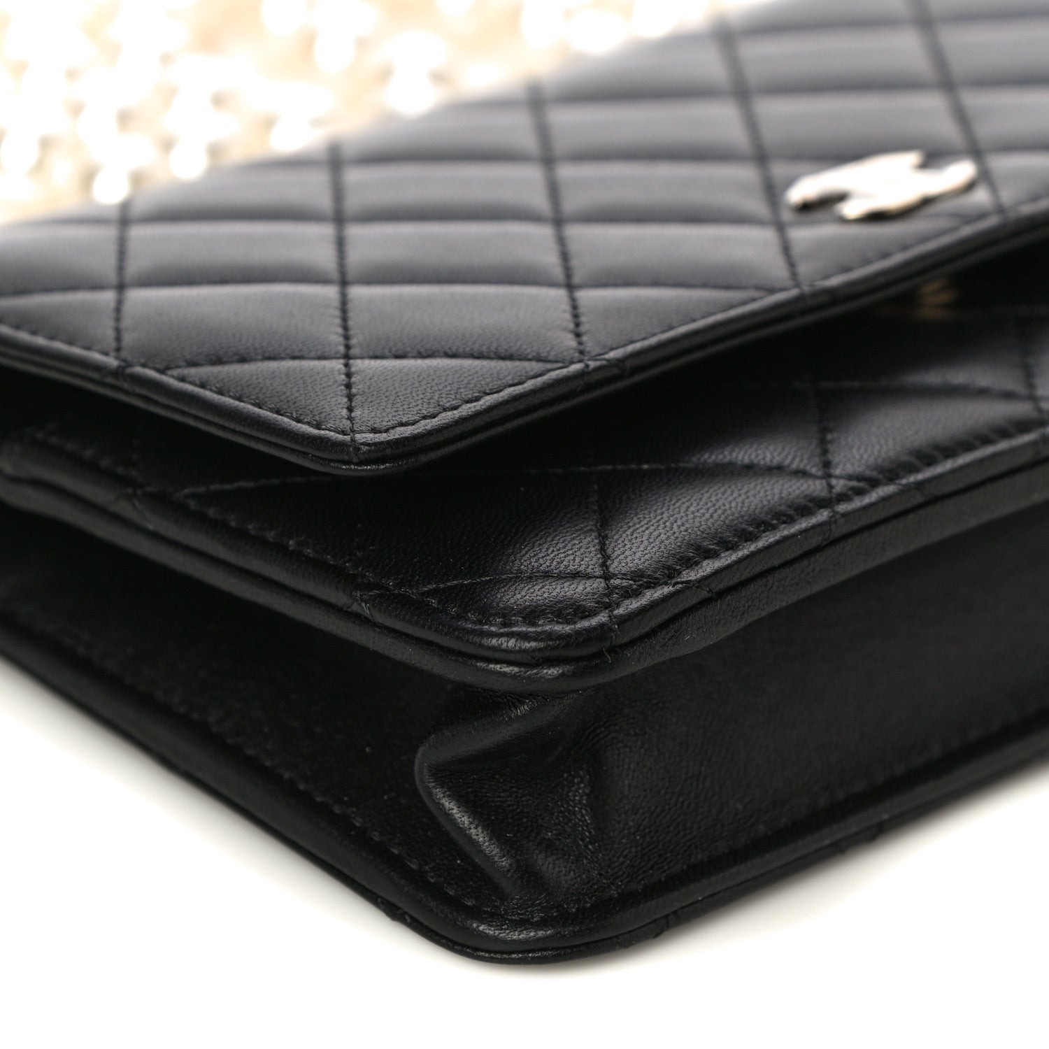 Chanel Lambskin Quilted Pearl Wallet On Chain WOC Black 5 of 13