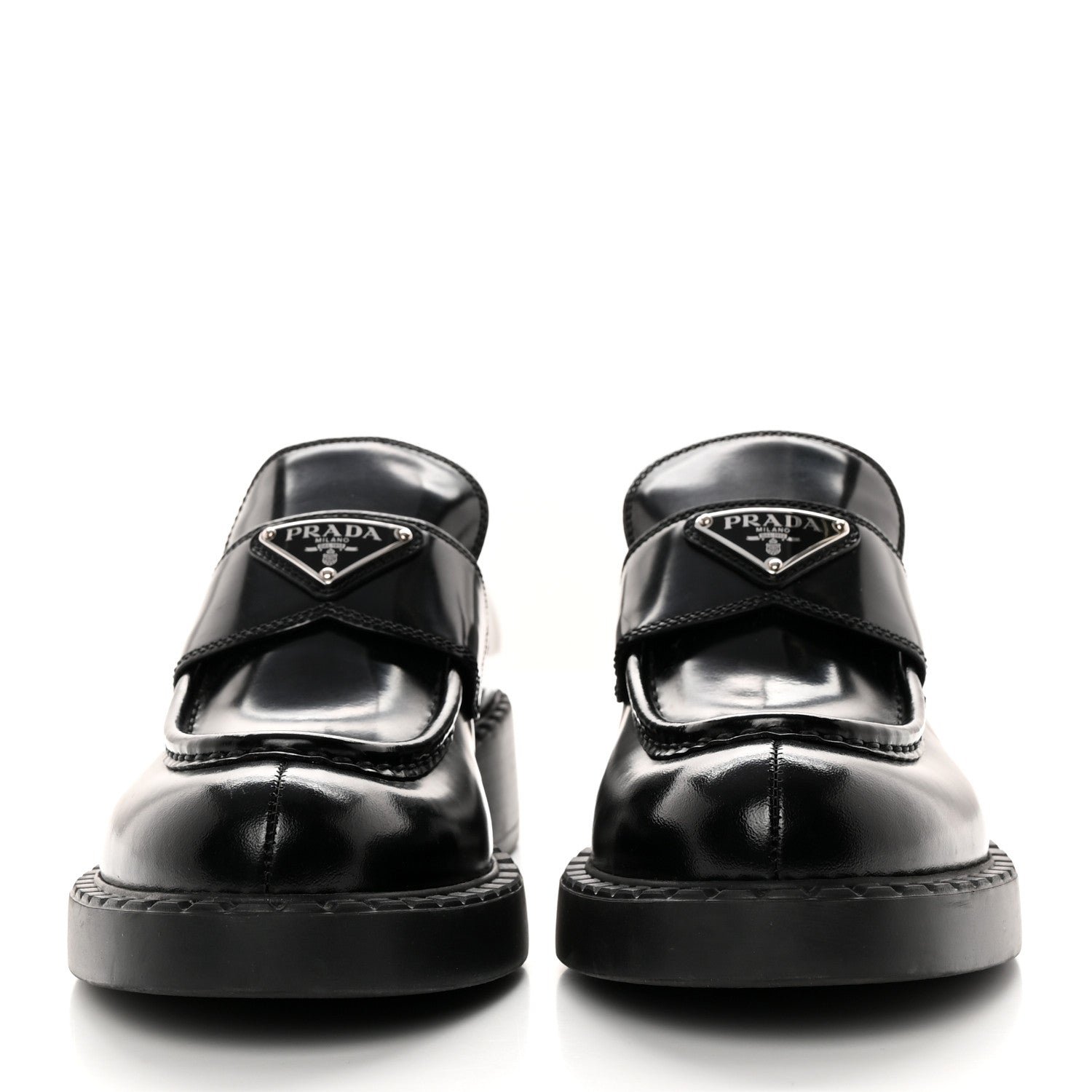 Prada Spazzolato Metal Triangle Logo 50mm Loafers 40 Black 2 of 12
