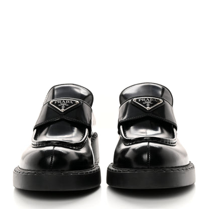 Prada Spazzolato Metal Triangle Logo 50mm Loafers 40 Black 2 of 12