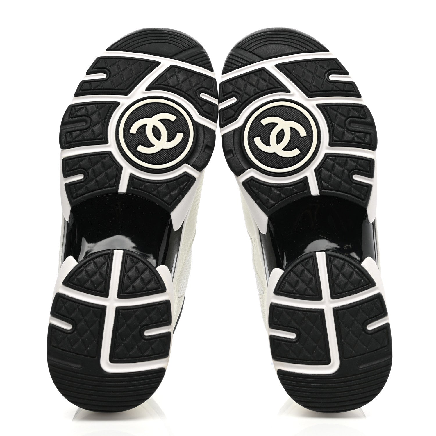 Chanel Mesh Suede Calfskin Grained Calfskin Womens CC Sneakers 38 White Black 5 of 9