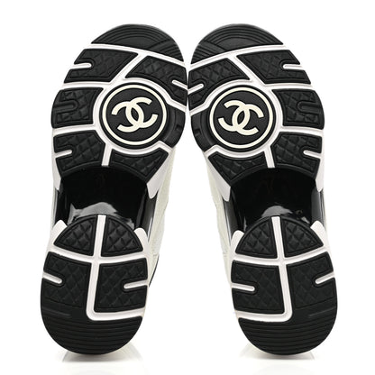 Chanel Mesh Suede Calfskin Grained Calfskin Womens CC Sneakers 38 White Black 5 of 9