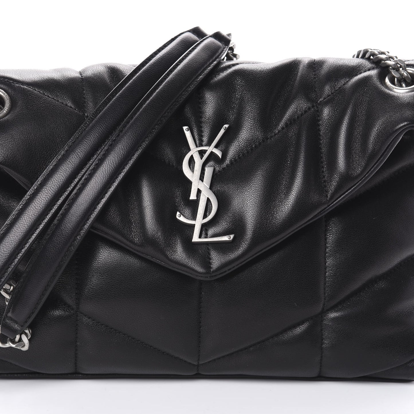 Lambskin Quilted Small Loulou Puffer Monogram Chain Satchel Black