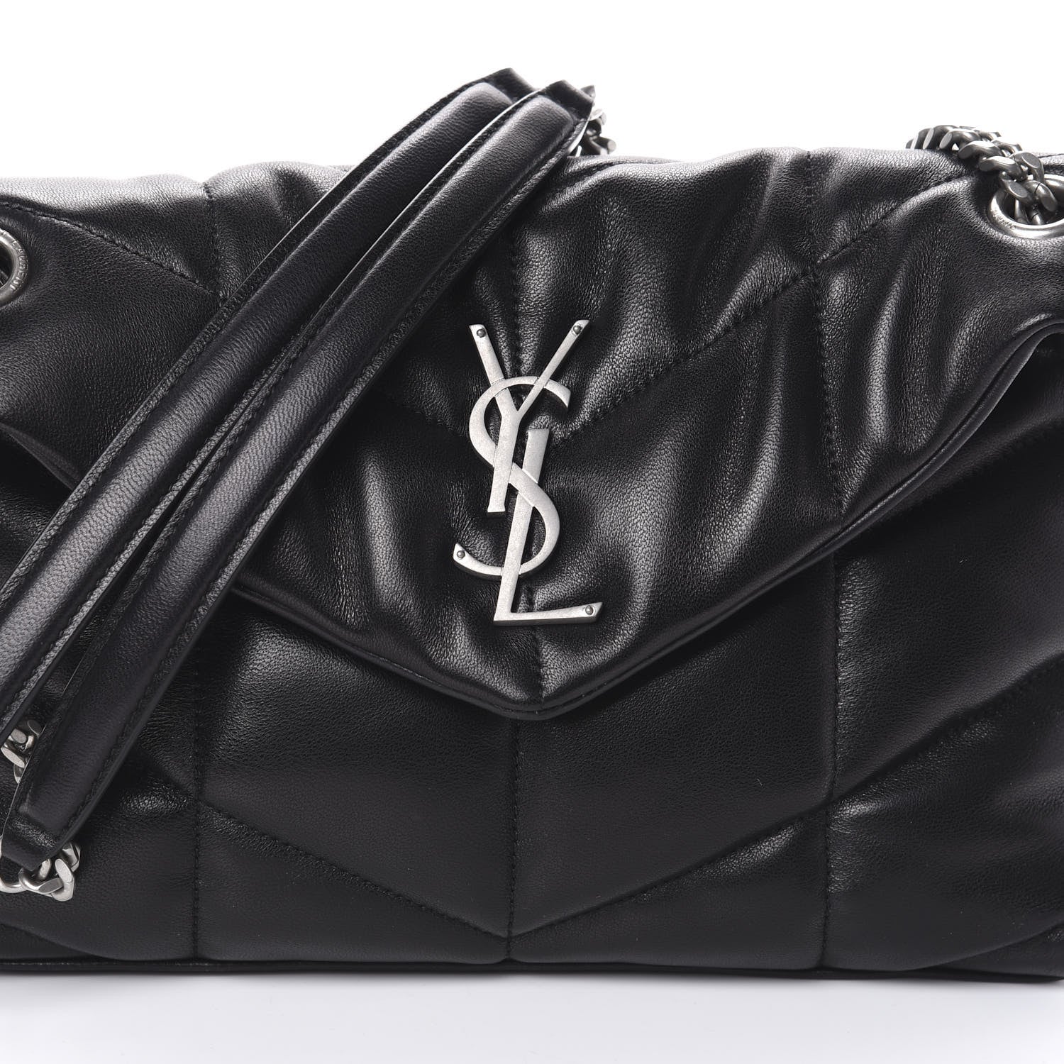 Saint Laurent Lambskin Quilted Small Loulou Puffer Monogram Chain Satchel Black 7 of 9