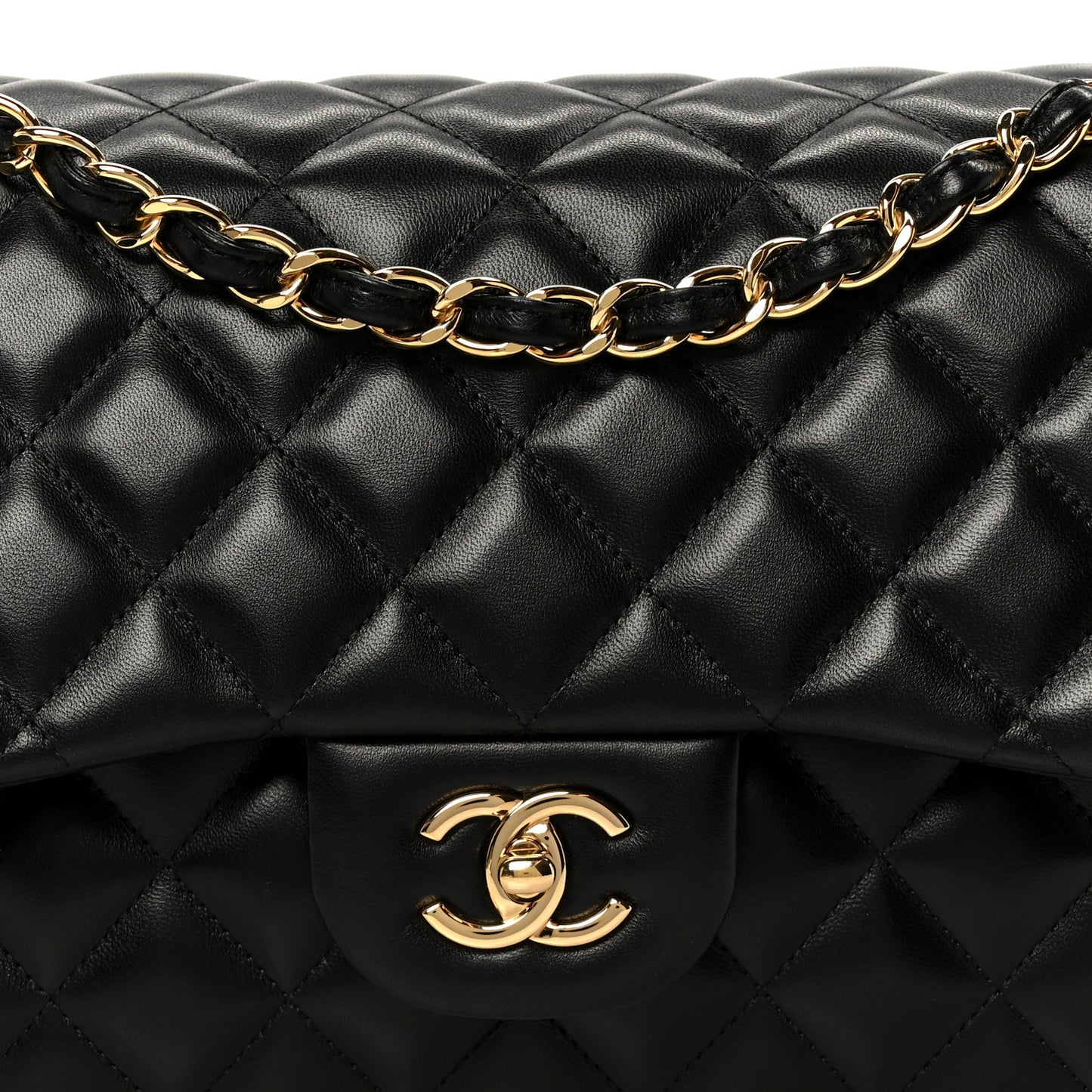 Lambskin Quilted Jumbo Double Flap Black