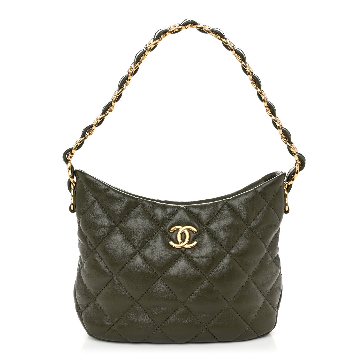 Chanel Lambskin Quilted CC Links Hobo Khaki 1 of 10