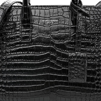 Saint Laurent Calfskin Crocodile Embossed Nano Sac De Jour Black 8 of 13