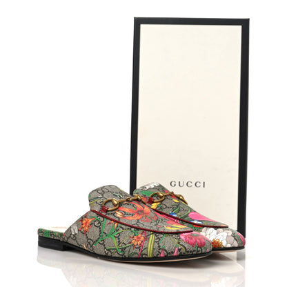 Gucci GG Supreme Monogram Flora Womens Princetown Slippers 38 Beige Ebony Multicolor Rosso 10 of 10