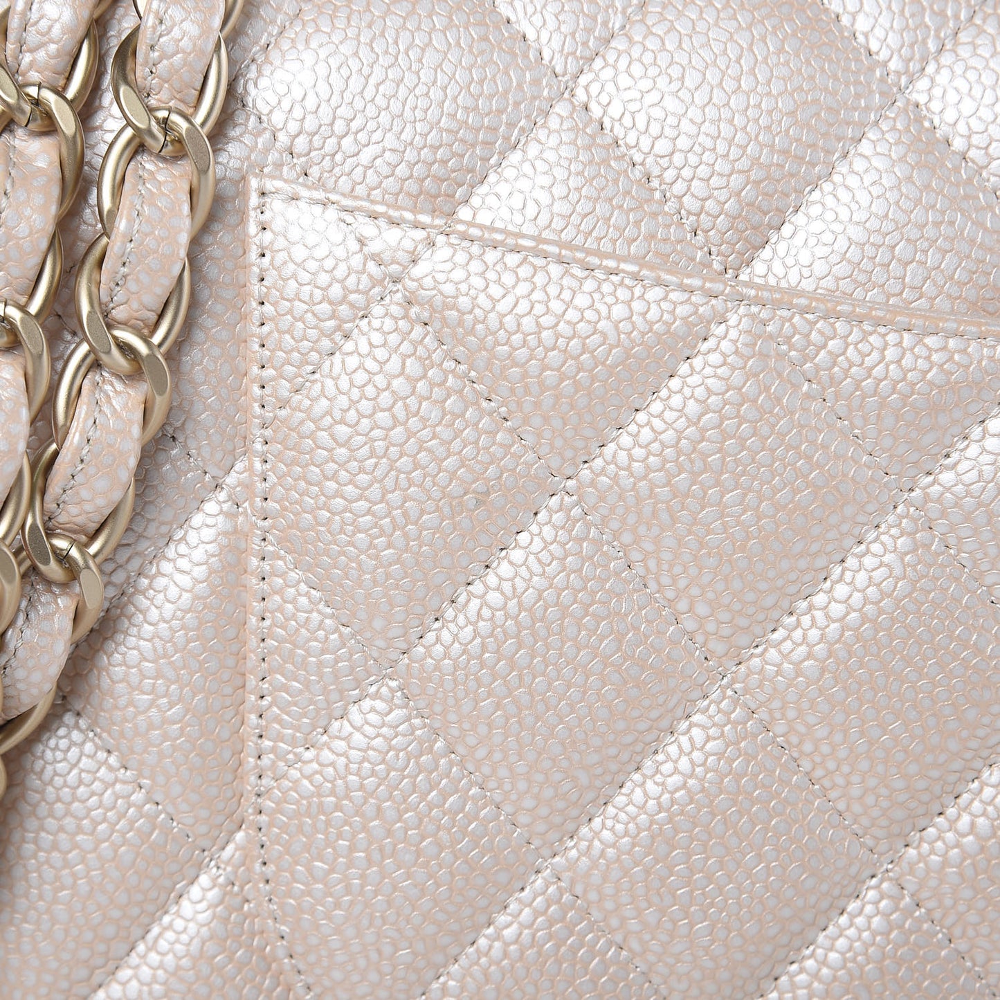 Pearly Caviar Quilted Jumbo Double Flap Light Beige