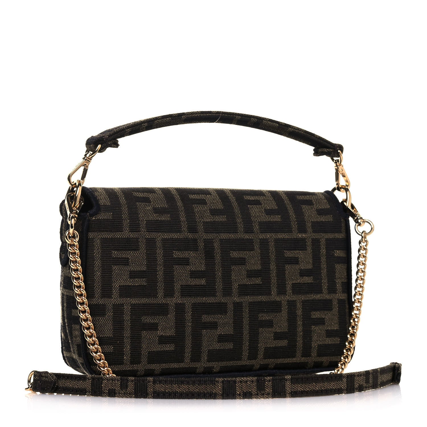 Fendi Fabric Jacquard FF 1974 Mini Baguette Tobacco Moro Black 3 of 14