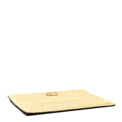 Valentino Garavani Raffia Calfskin Vlogo Zip Pouch Naturale Black 4 of 8