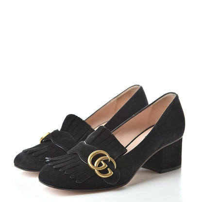 Gucci Kid Scamosciato GG Marmont Fringe 50mm Loafer Pumps 36 Black 3 of 12
