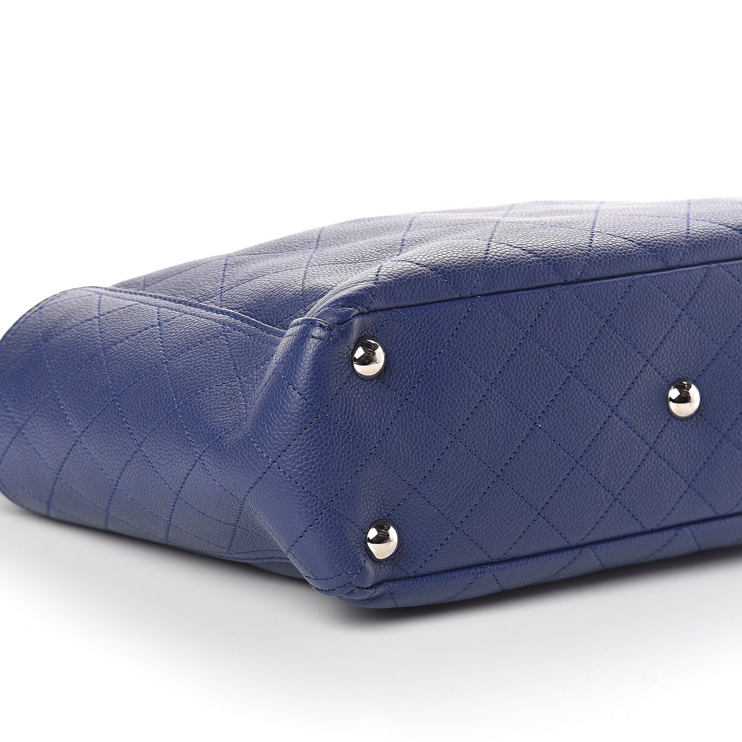 Grained Calfskin Stitched CC Pocket Tote Navy Blue