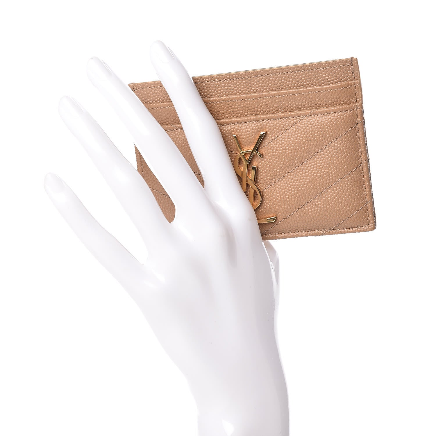 Saint Laurent Grain De Poudre Matelasse Chevron Monogram Credit Card Case Cork 2 of 8