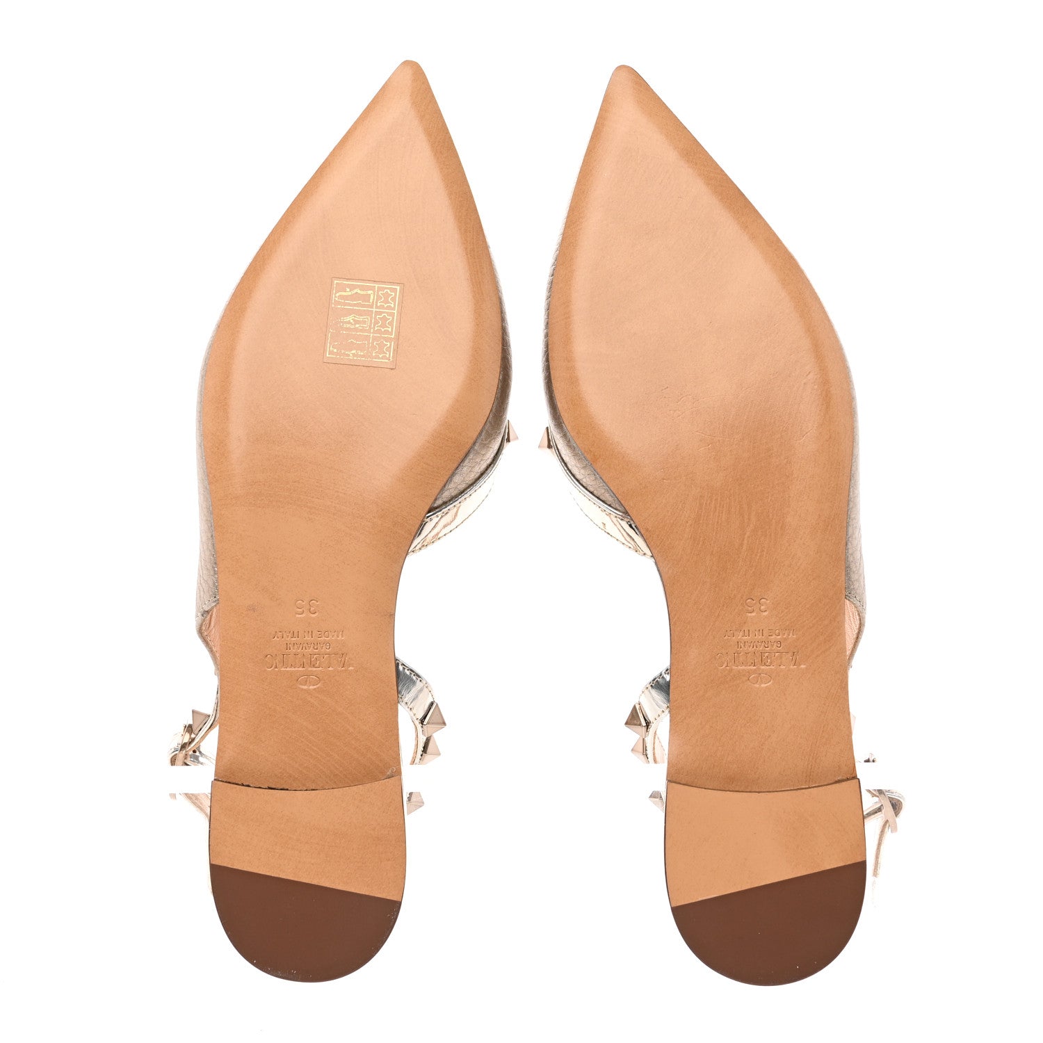 Valentino Garavani Metallic Pebbled Calfskin Patent Rockstud Slingback Flats 35 Skin 5 of 12