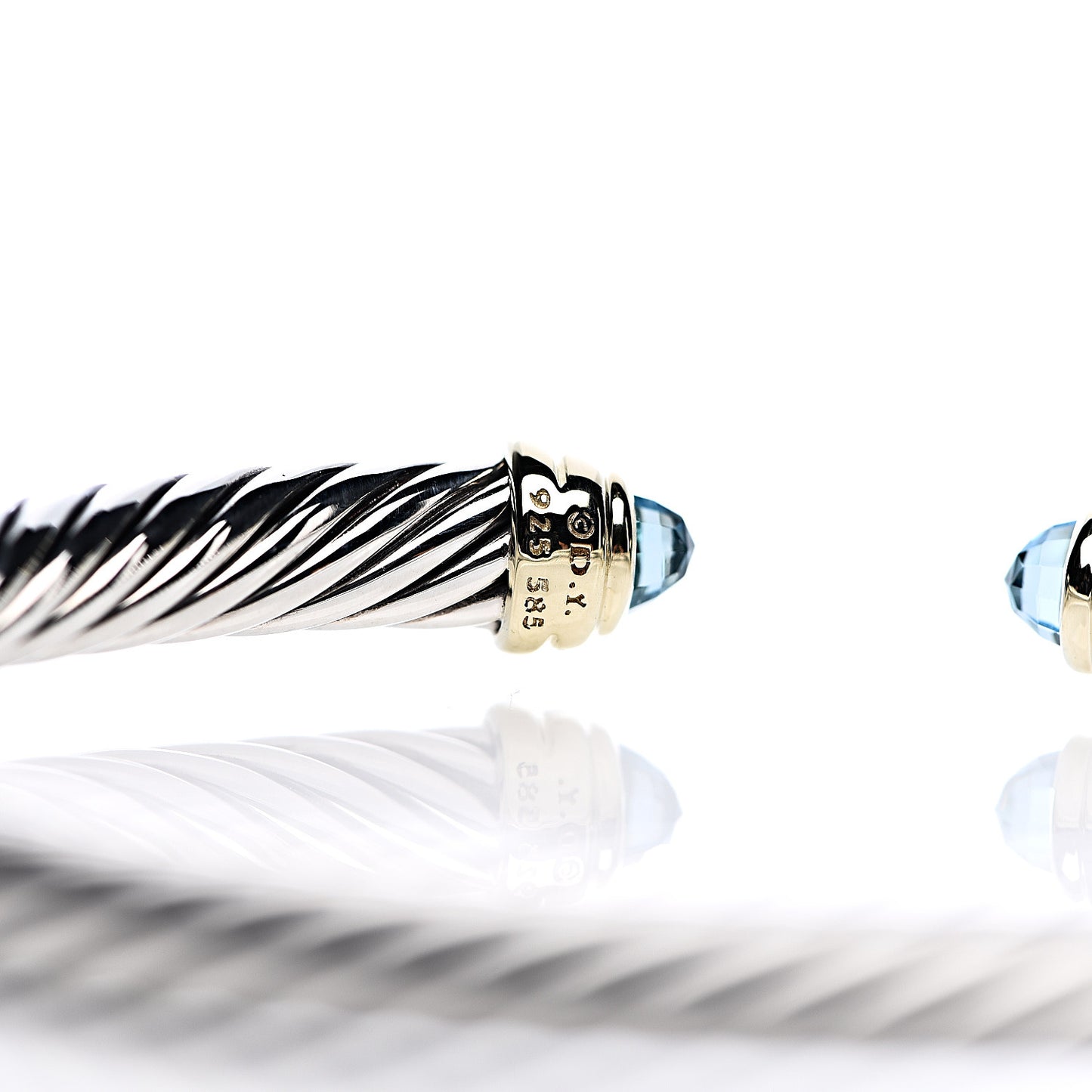 Sterling Silver 14K Yellow Gold Blue Topaz 5mm Cable Classics Petite Color Bracelet