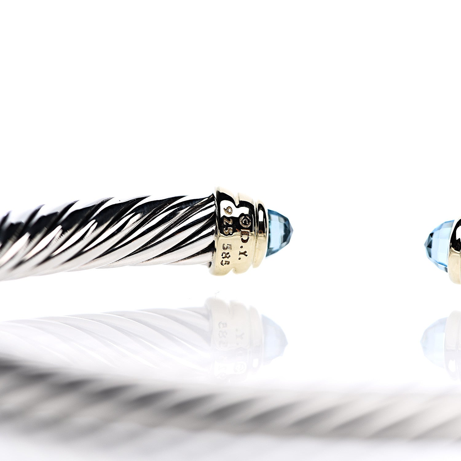 David Yurman Sterling Silver 14K Yellow Gold Blue Topaz 5mm Cable Classics Petite Color Bracelet 4 of 4