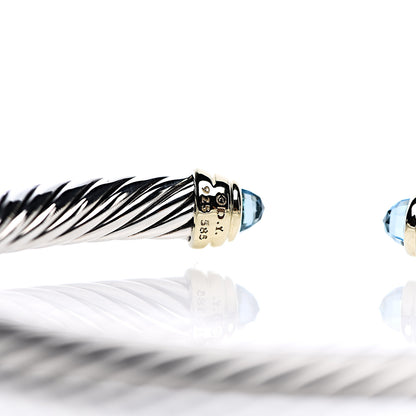 David Yurman Sterling Silver 14K Yellow Gold Blue Topaz 5mm Cable Classics Petite Color Bracelet 4 of 4