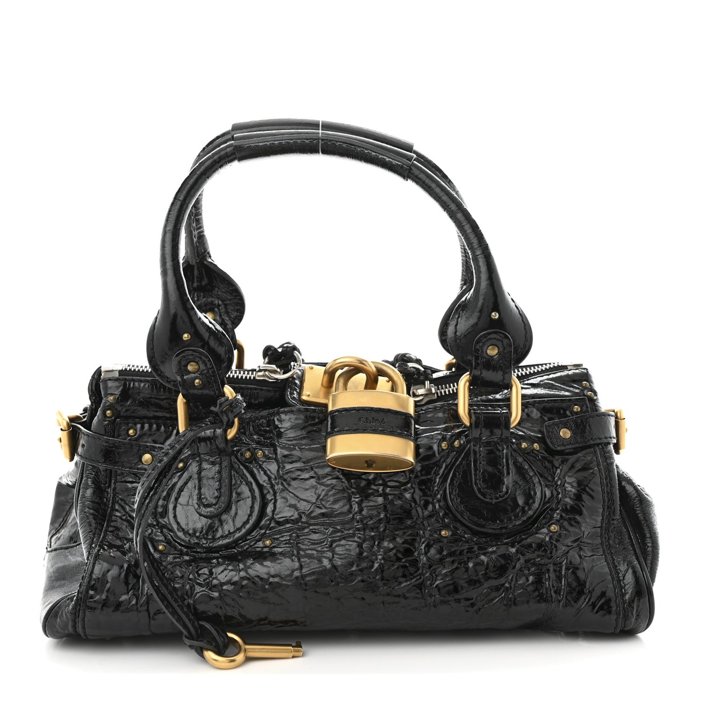 Crinkled Patent Medium Paddington Satchel Black