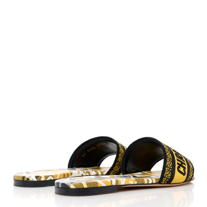 Christian Dior Canvas Union Check Embroidered Dway Flat Slide Sandals 37.5 Black Yellow 4 of 9