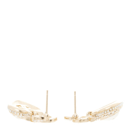 Chanel Pearl Crystal CC Heart Drop Earrings Gold White 3 of 5