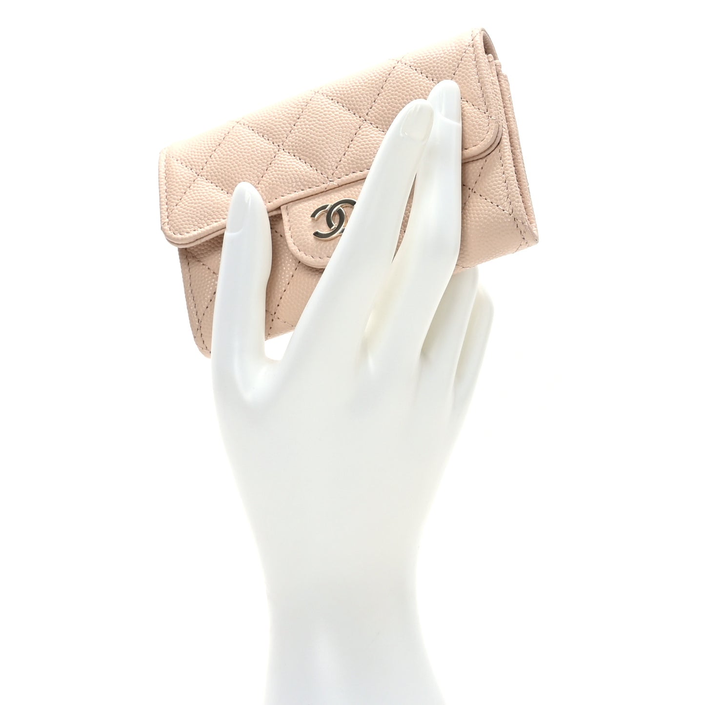 Caviar Quilted Flap Card Holder Wallet Light Beige