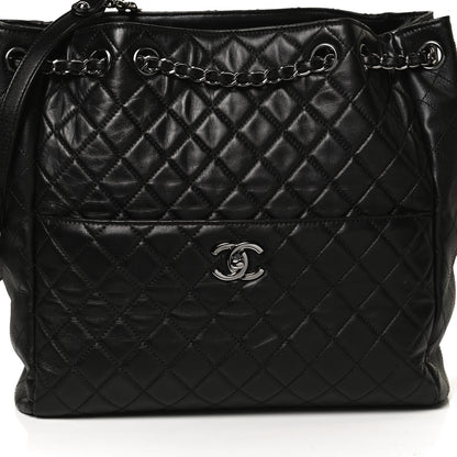 Chanel Lambskin Quilted Large Drawstring Bag Black 8 of 10