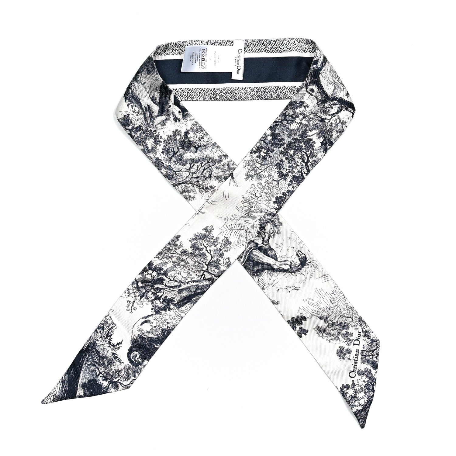 Christian Dior Silk Toile De Jouy Reverse Capri Mitzah Scarf Navy Blue 1 of 3