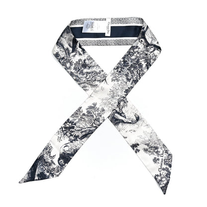 Christian Dior Silk Toile De Jouy Reverse Capri Mitzah Scarf Navy Blue 1 of 3