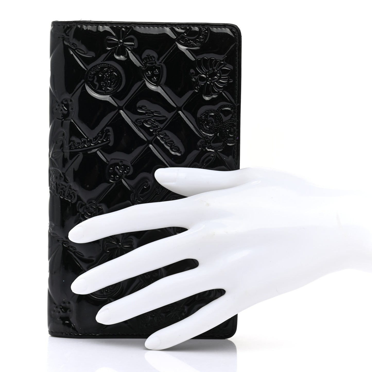 Patent Calfskin Lucky Symbols Yen Wallet Black
