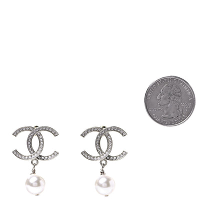 Chanel Crystal Pearl CC Drop Earrings Silver 2 of 4