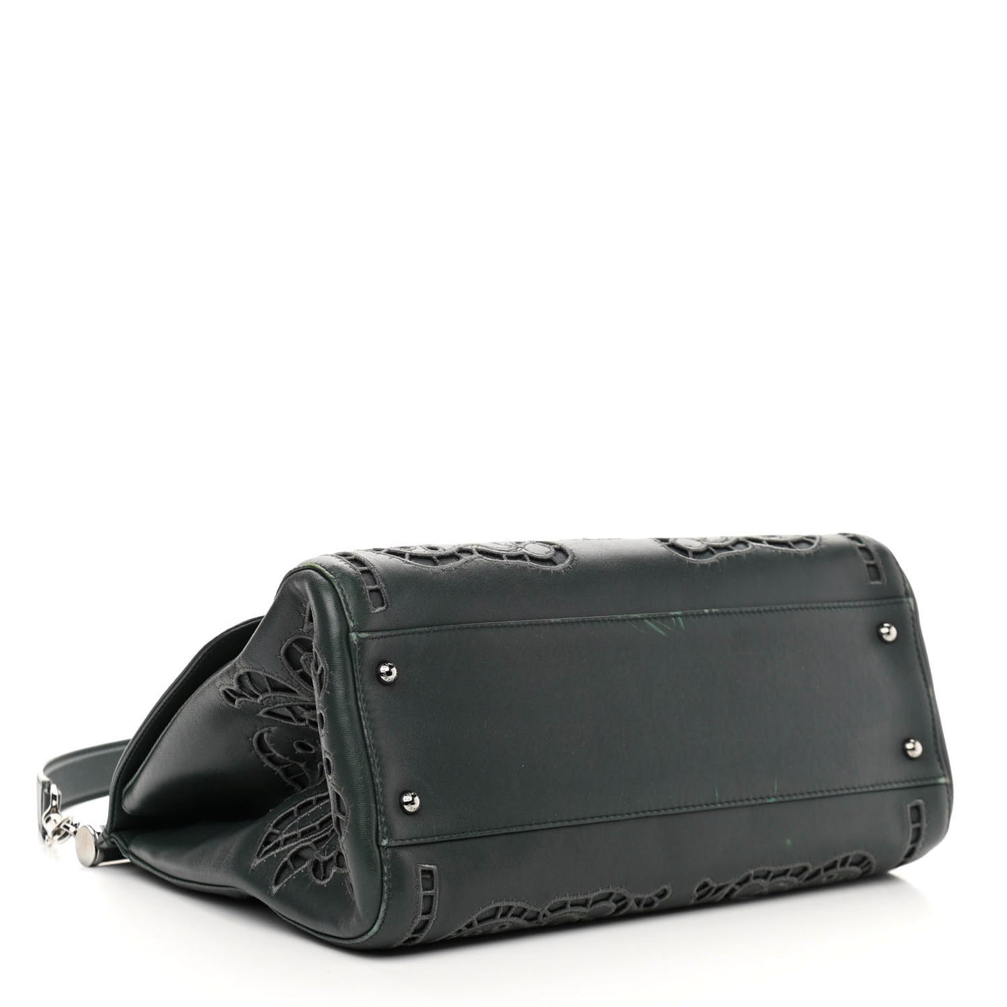 Lambskin Large Embroidered Laser Cut Miss Sicily Satchel Dark Green