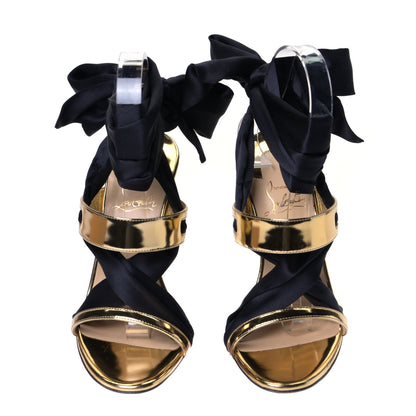 Christian Louboutin Specchio Crepe Foulard Cheville 100 Sandals 37 Gold Black 4 of 9