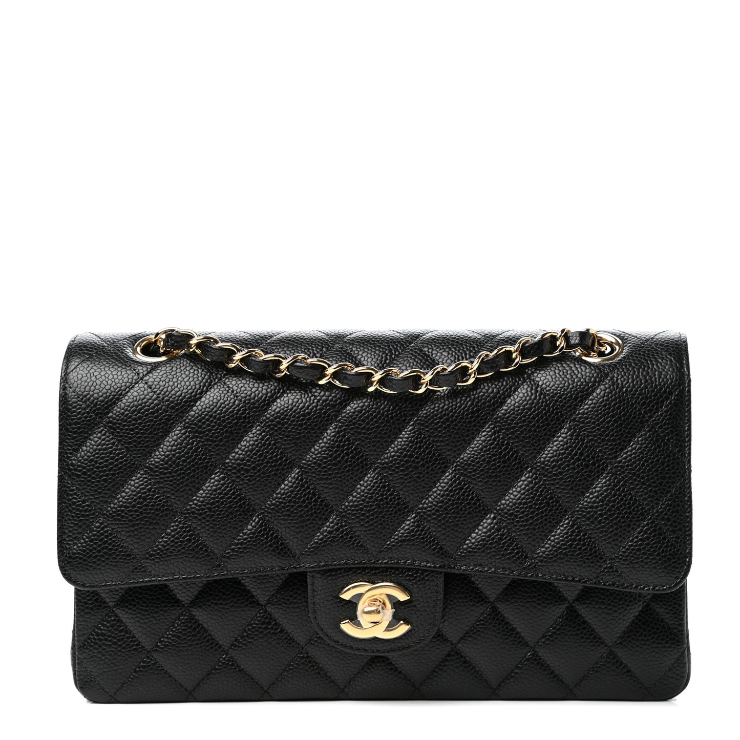 Caviar Quilted Medium Double Flap Black