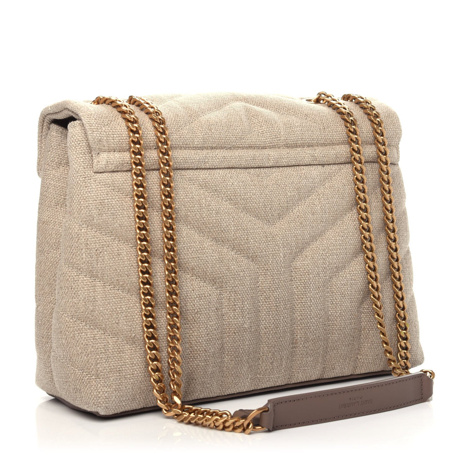Saint Laurent Linen Y Quilted Monogram Small Loulou Chain Satchel Natural Taupe 3 of 9