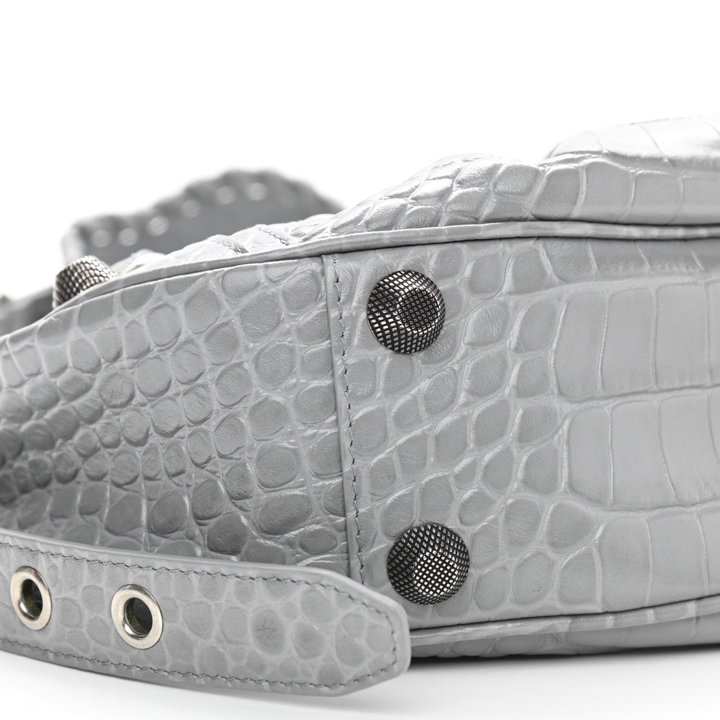 Extra Supple Calfskin Crocodile Embossed Small Le Cagole Shoulder Bag Balenciaga Grey