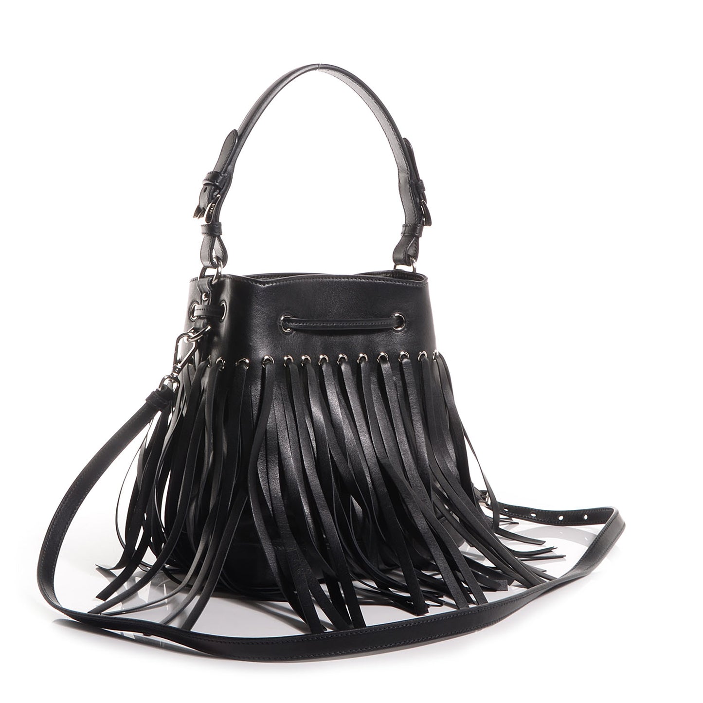 Soft Calf Fringe Bucket Bag Nero Black
