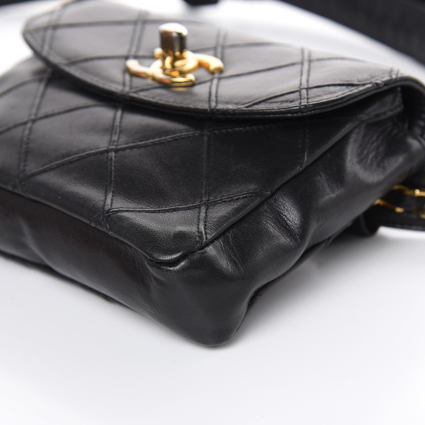 Lambskin Quilted Flap Waist Belt Bag Black