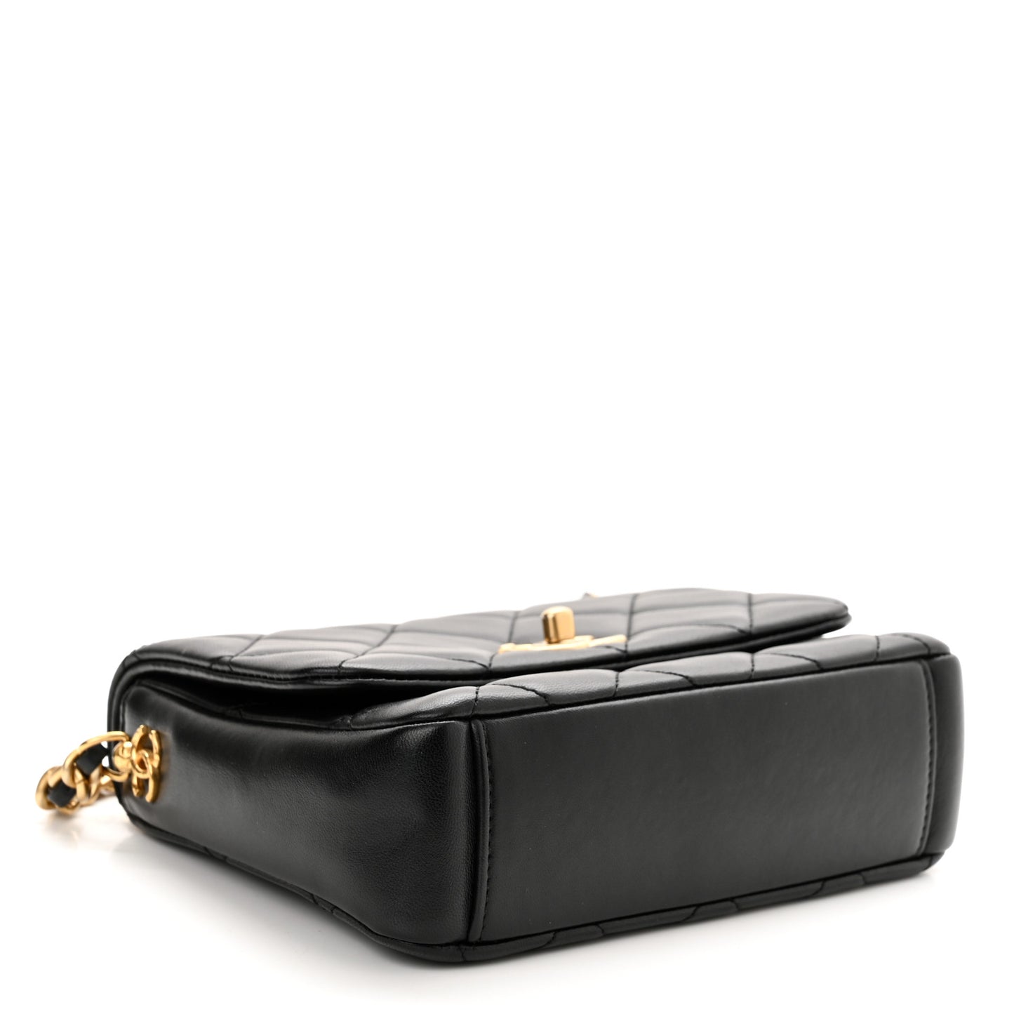 Lambskin Quilted Small Side Note Flap Black