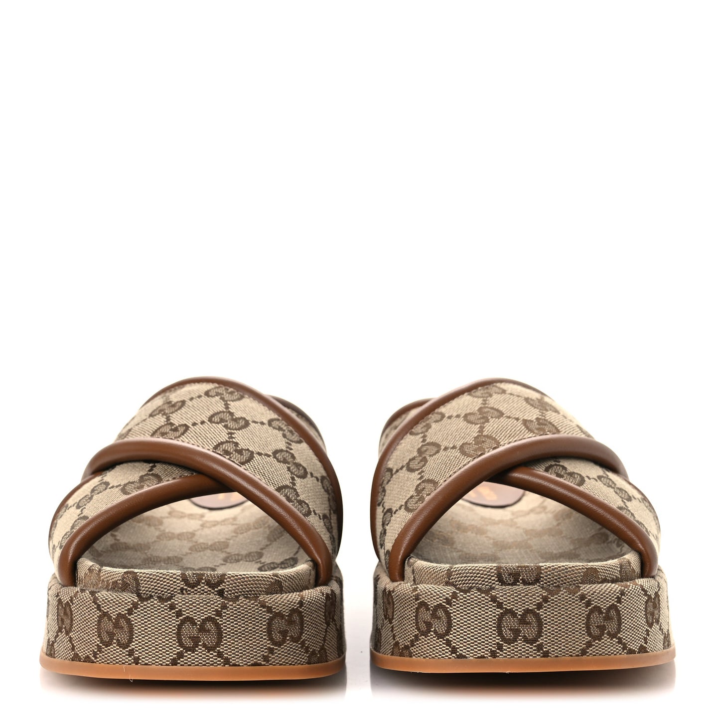 Monogram GG Calfskin Angelina Platform 55mm Slide Sandals 38.5 Camel Ebony