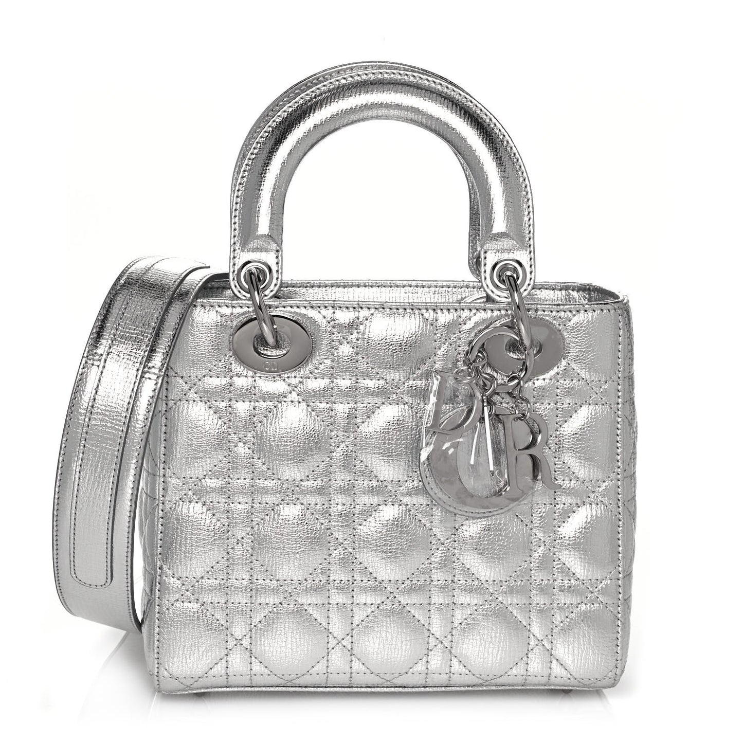 Metallic Grained Calfskin Cannage Small My ABCDior Lady Dior Silver