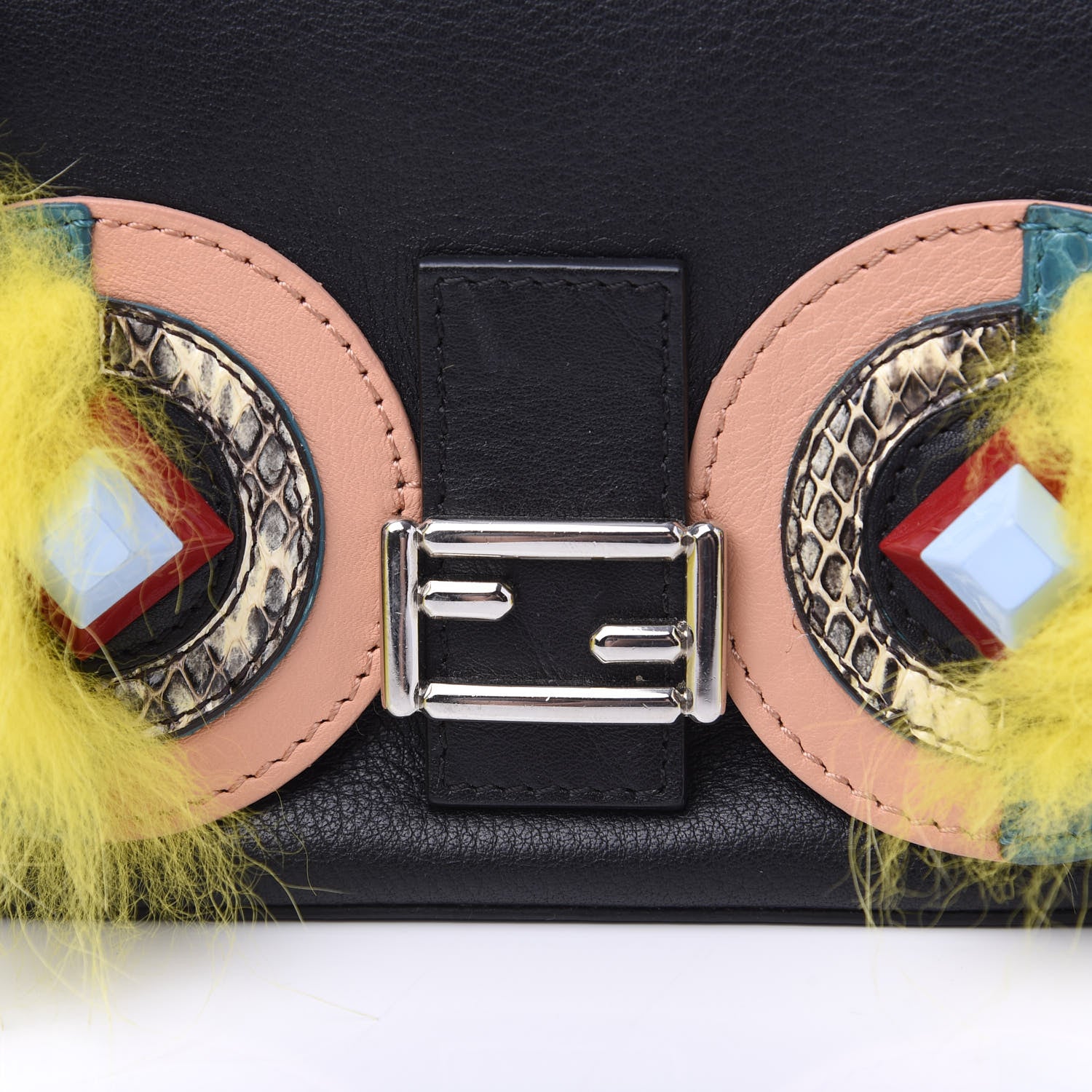 Fendi Vitello Dolce Elaphe Ayers Fox Hypnoteyes Studded Micro Double Baguette Black Giallo Multicolor 10 of 10