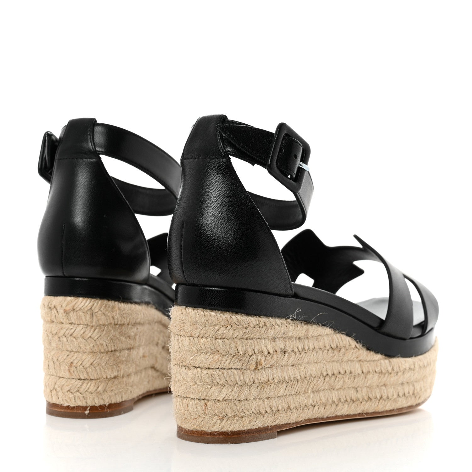 Hermes Goatskin Elda Espadrille Wedge Sandals 39 Black 4 of 9