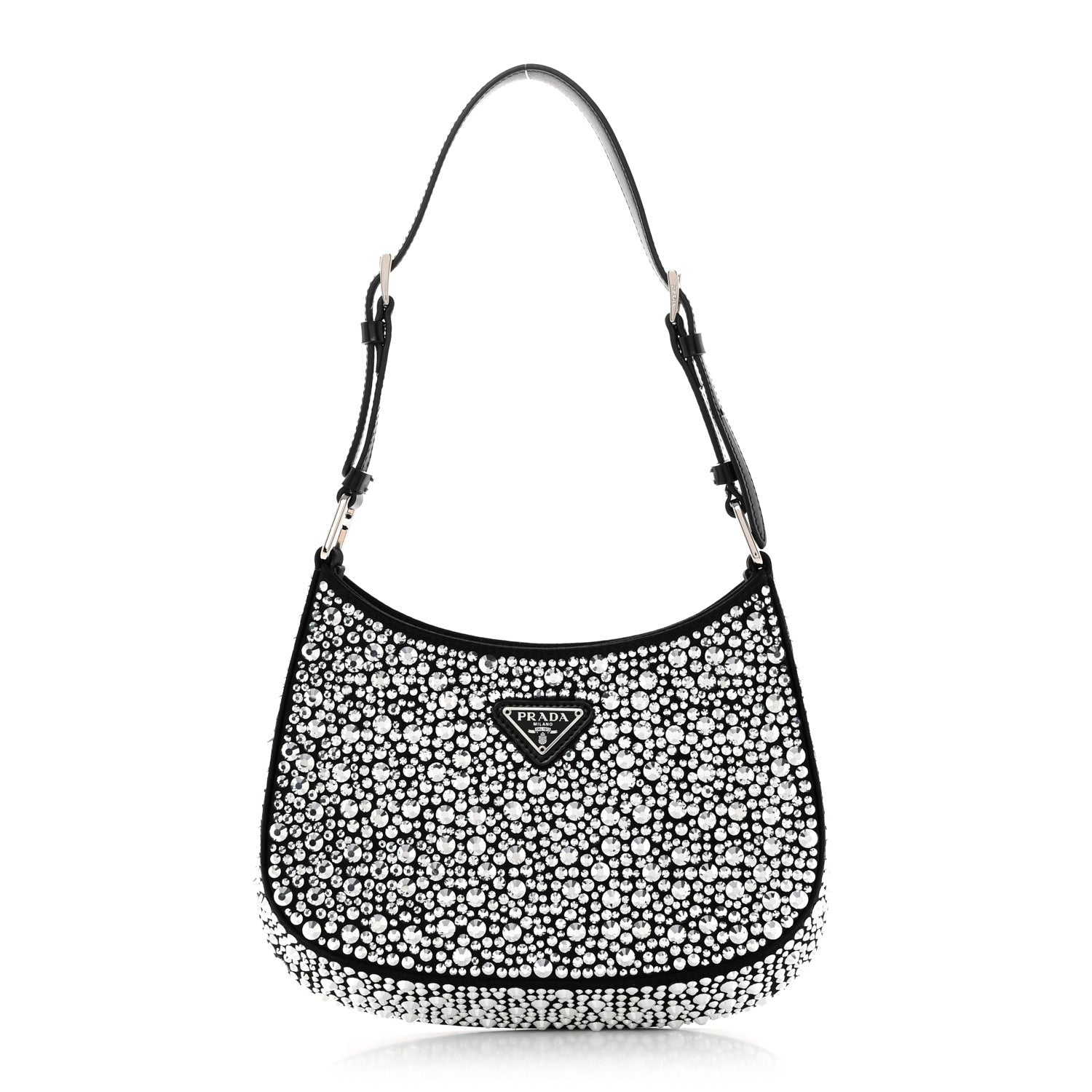 Prada Satin Crystal Cleo Adjustable Strap Shoulder Bag Metal 1 of 11
