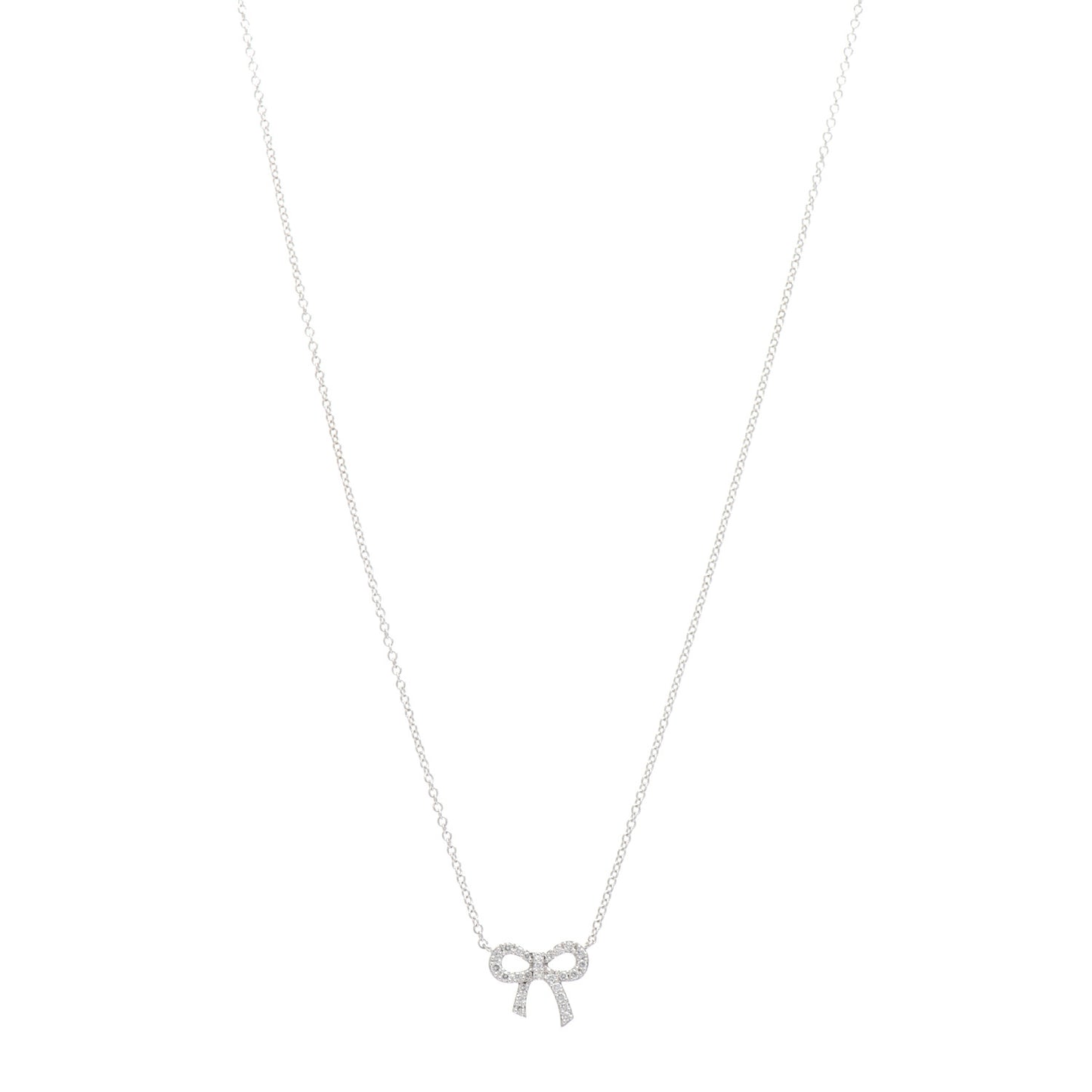 18K White Gold Diamond Mini Bow Pendant Necklace