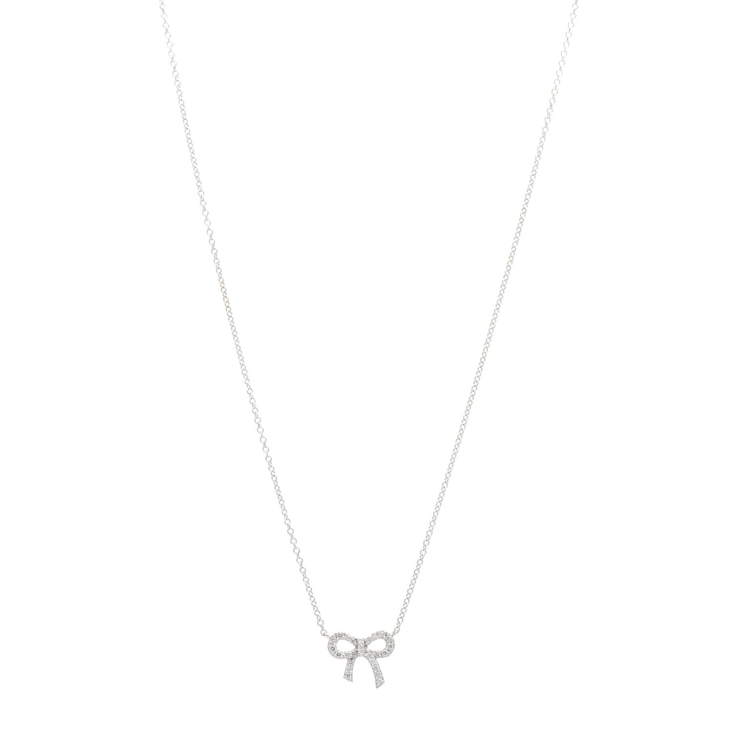 Tiffany 18K White Gold Diamond Mini Bow Pendant Necklace 1 of 5