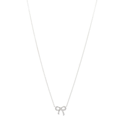 Tiffany 18K White Gold Diamond Mini Bow Pendant Necklace 1 of 5