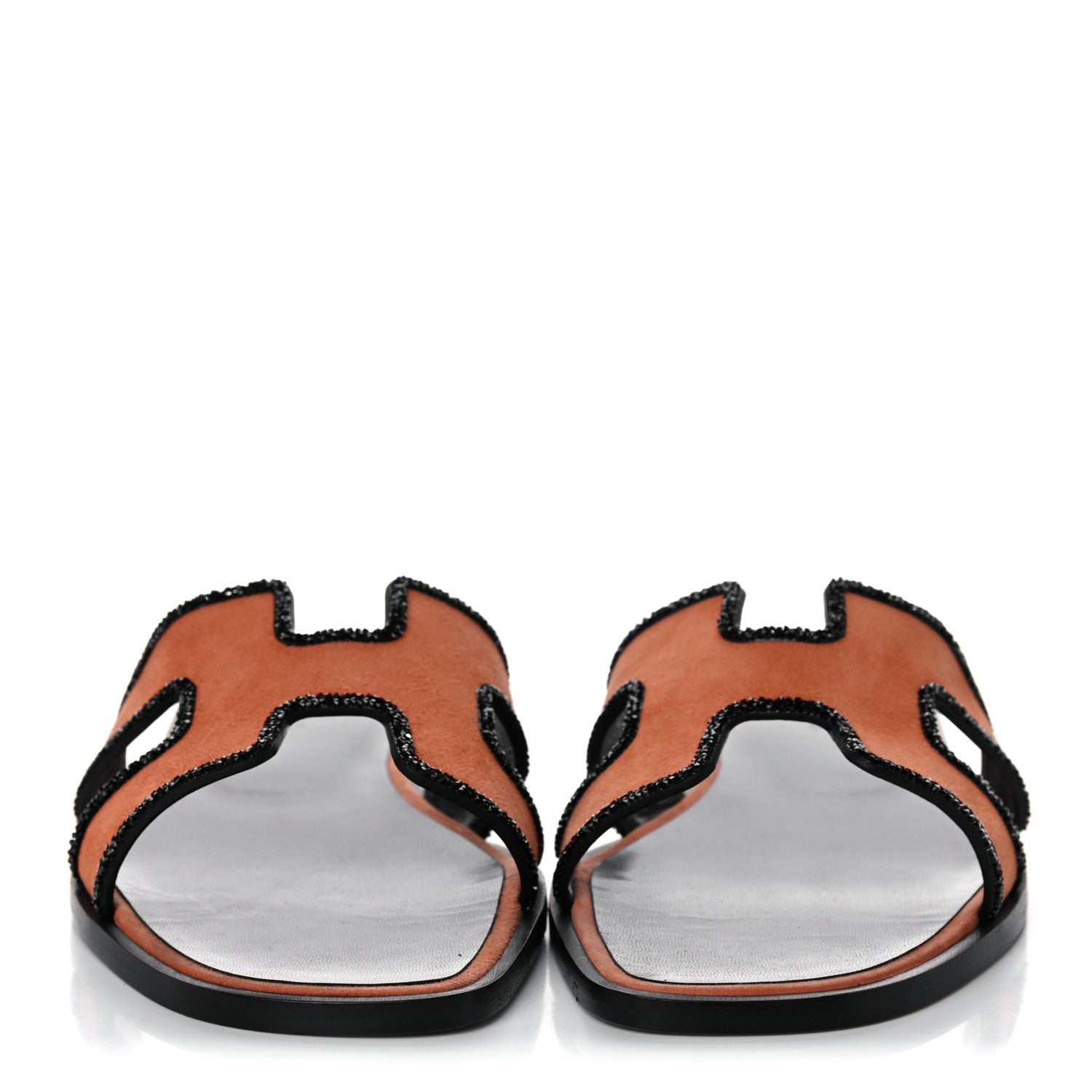 Hermes Suede Goatskin Crystal Oran Sandals 37 Rose Bubinga Black 2 of 9