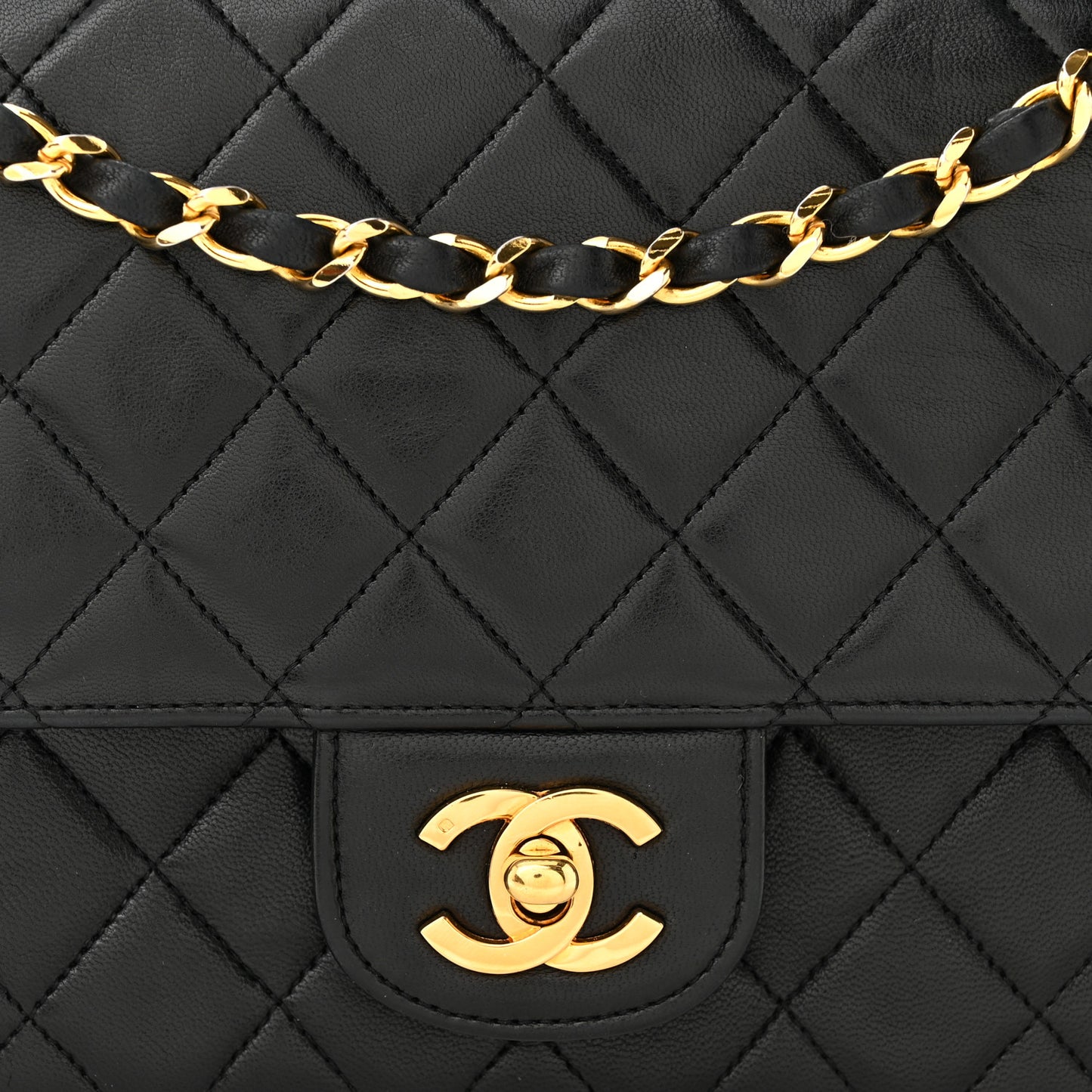 Lambskin Quilted Medium Double Flap Black