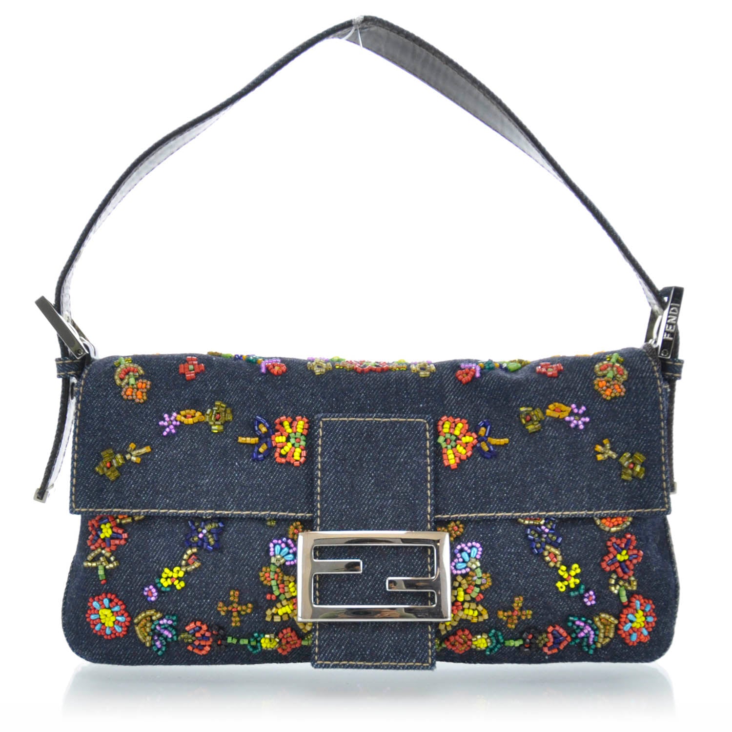 Fendi Denim Ricami Beaded Baguette Blue 1 of 7