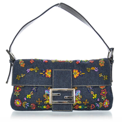 Fendi Denim Ricami Beaded Baguette Blue 1 of 7
